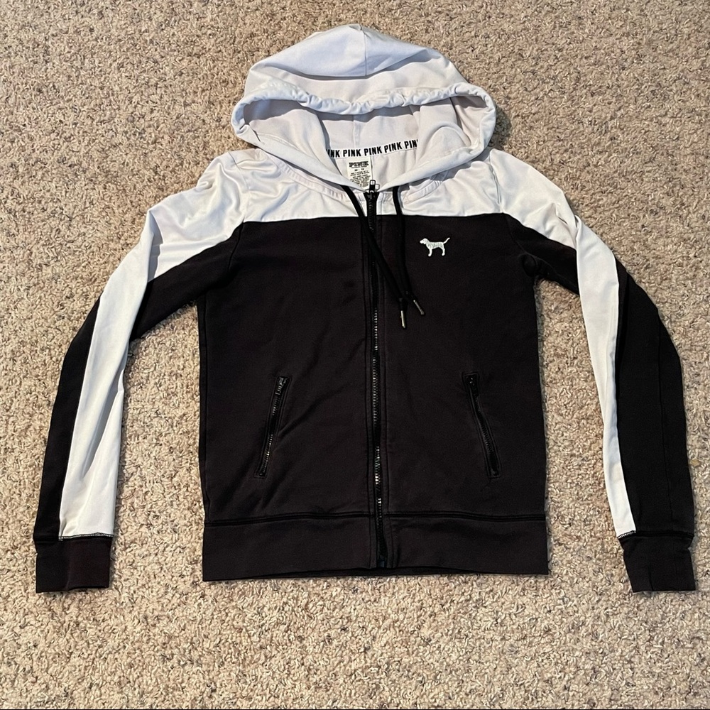 WOMEN’S BLACK AND WHITE PINK ZIP UP - Picture 1 of 5